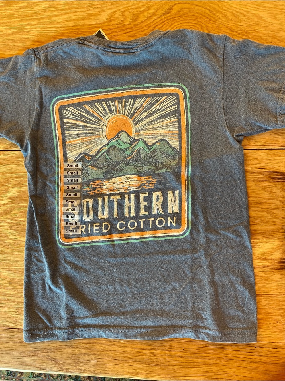 Southern Fried Cotton Blue Short-Sleeve Graphic Tee with Sunset Print